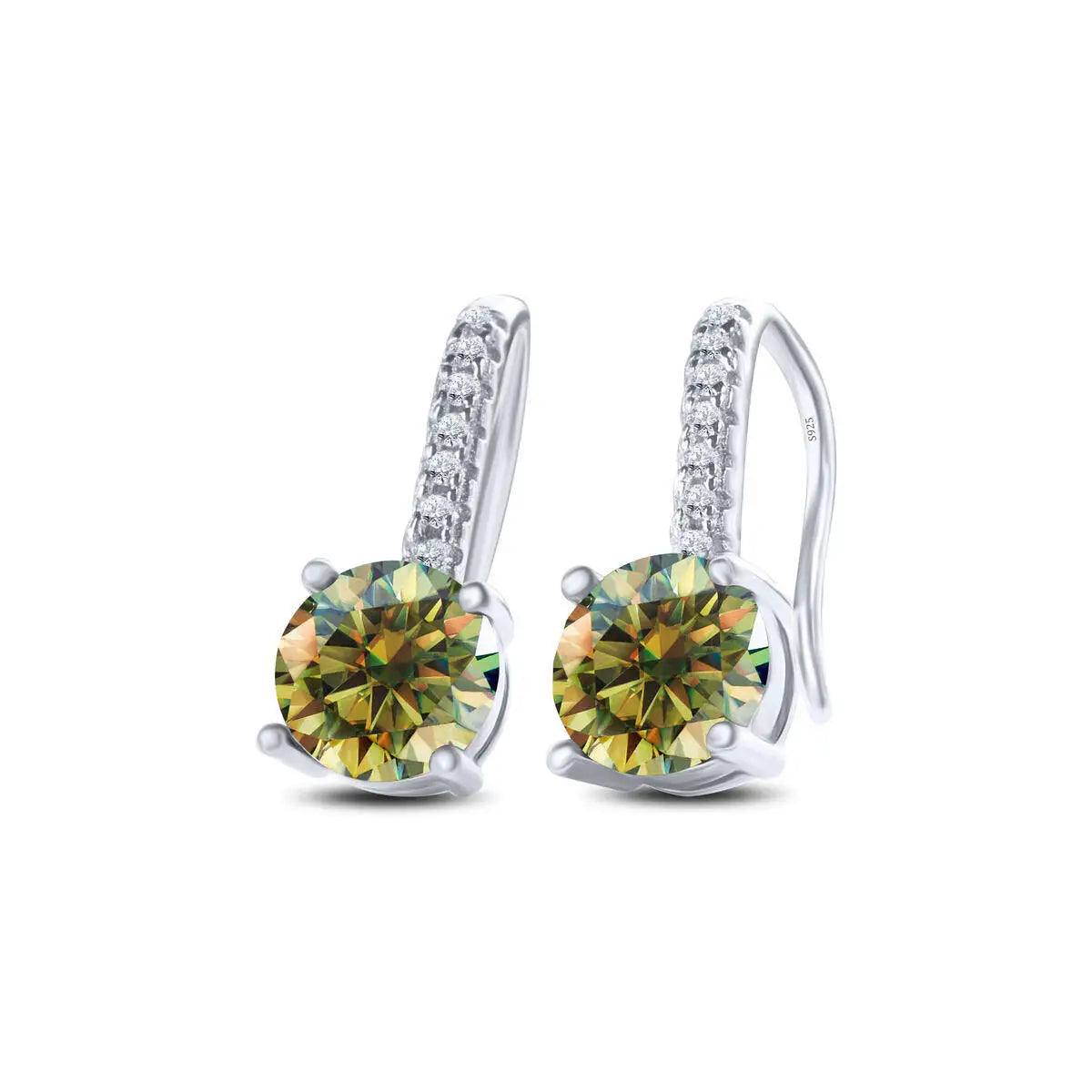 Colorful Moissanite Pavé Hook Earrings in Sterling Silver — Yellow-Green