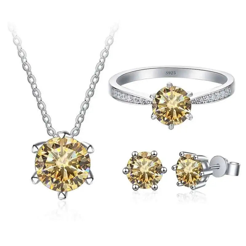 Colorful Moissanite Ring, Stud Earrings & Necklace Set — Light Yellow set