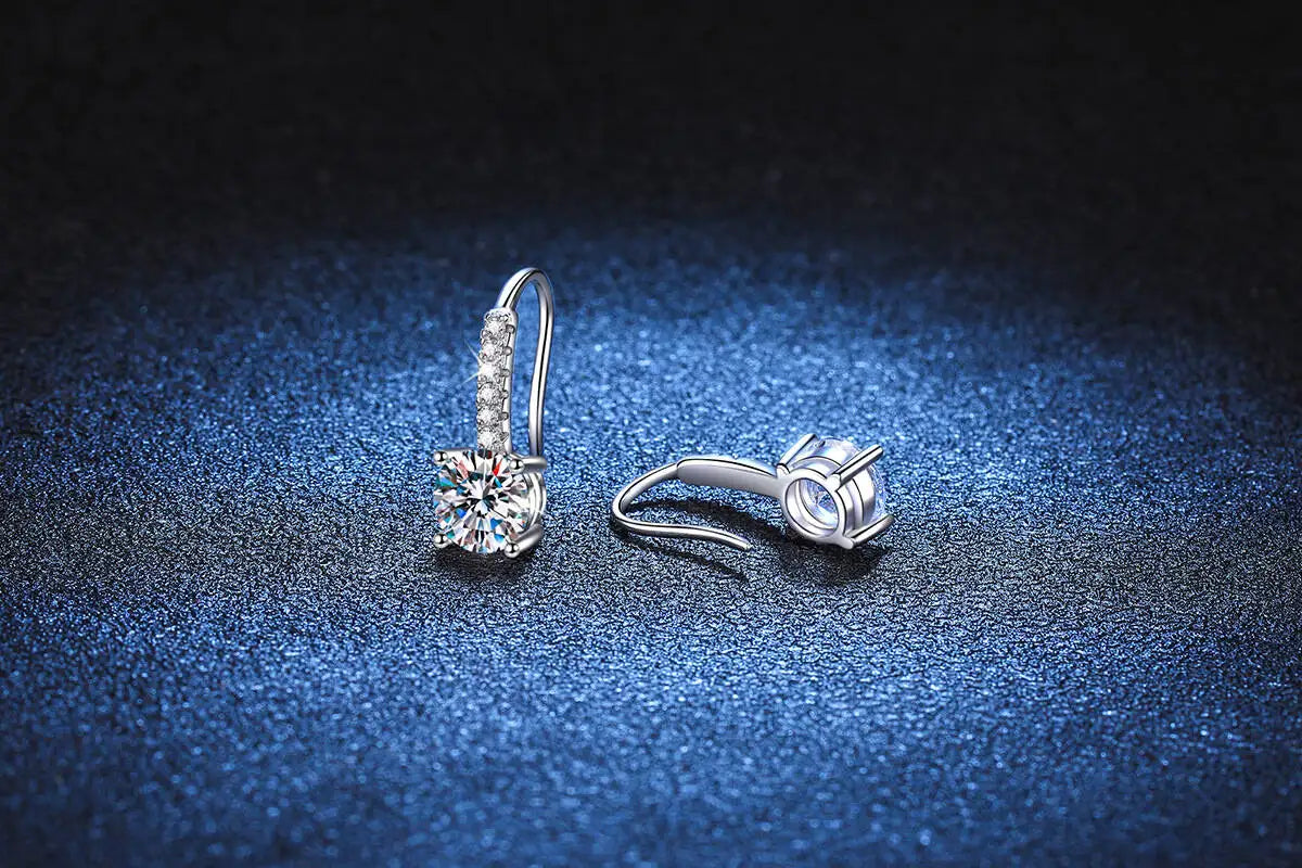 Colorful Moissanite Pavé Hook Earrings in Sterling Silver — White stone settings