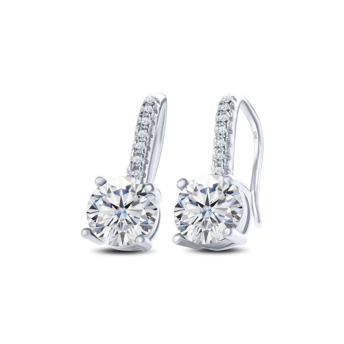 Colorful Moissanite Pavé Hook Earrings in Sterling Silver — White