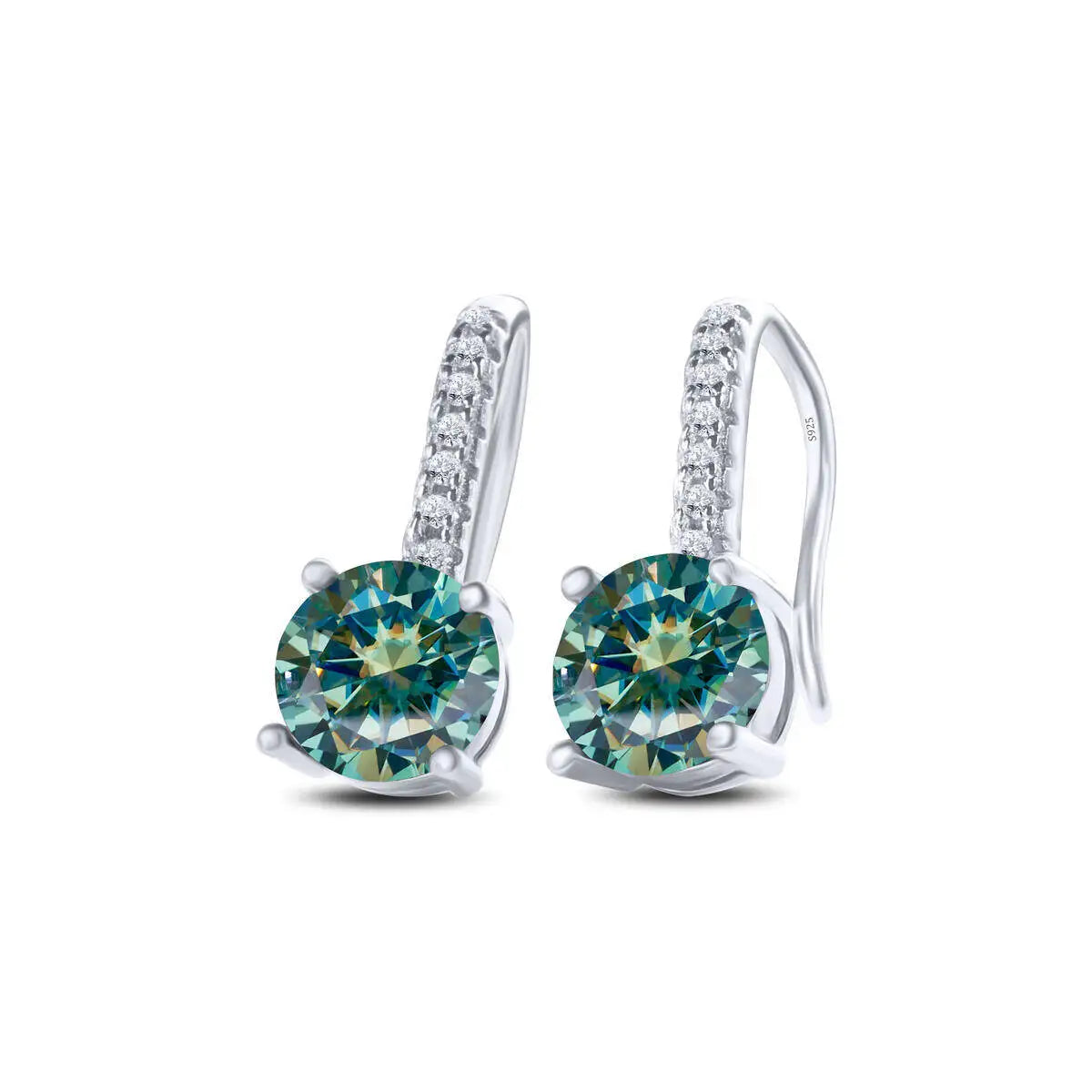 Colorful Moissanite Pavé Hook Earrings in Sterling Silver — Blue-Green