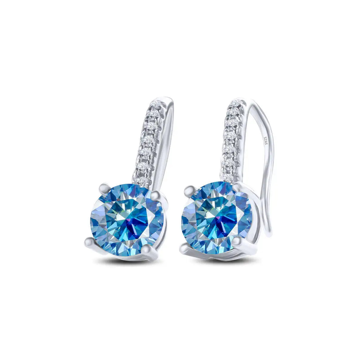Colorful Moissanite Pavé Hook Earrings in Sterling Silver — Royal Blue