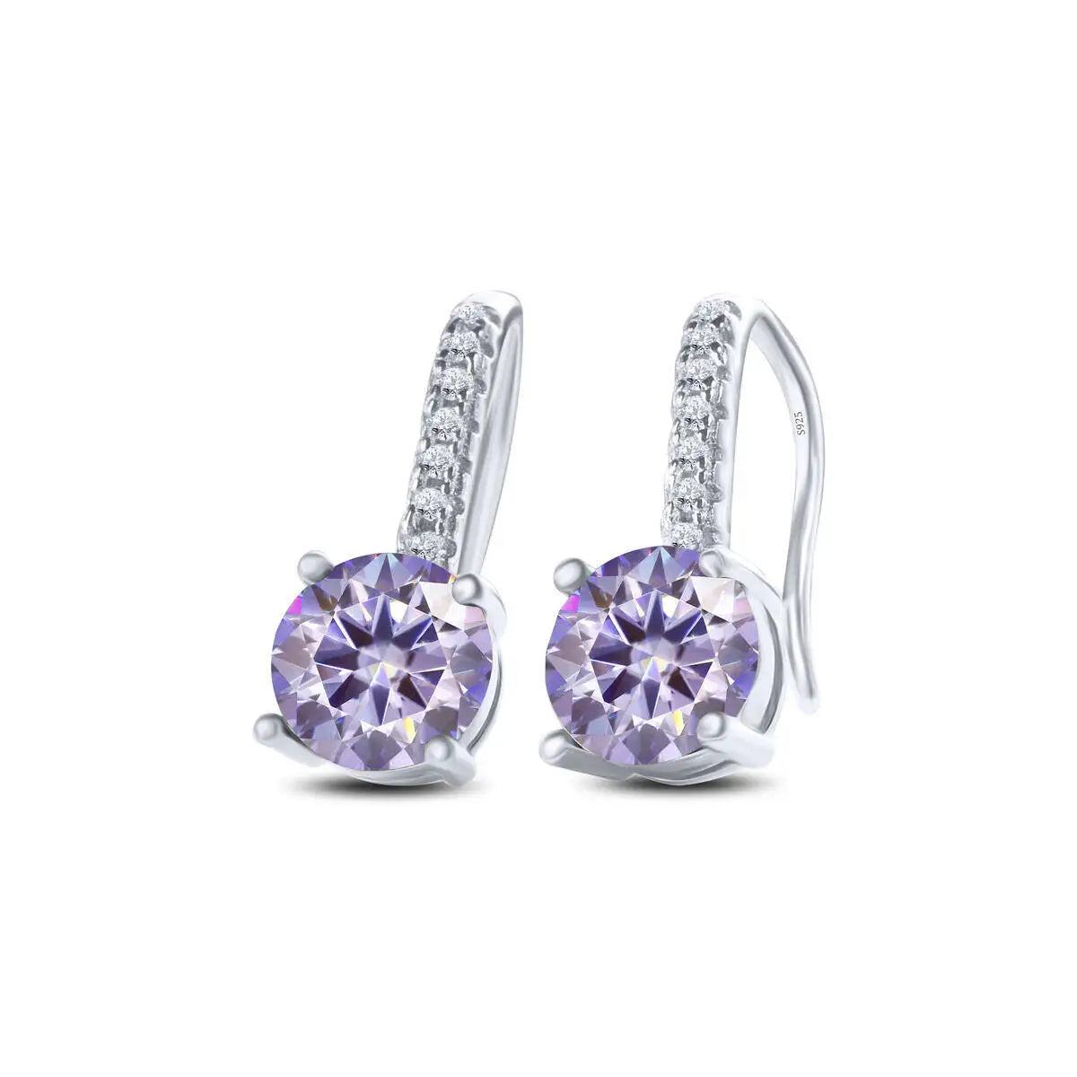 Colorful Moissanite Pavé Hook Earrings in Sterling Silver — Light Purple