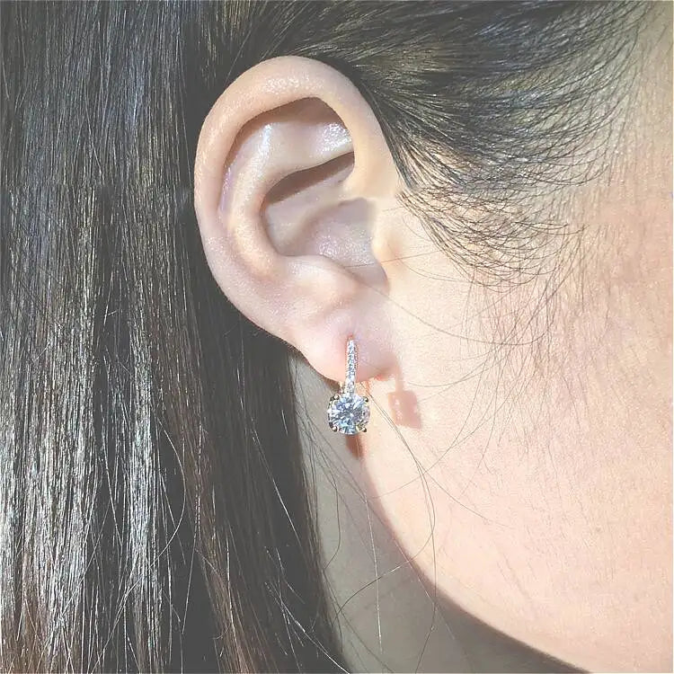 Colorful Moissanite Pavé Hook Earrings in Sterling Silver — Hook earring worn on the ear