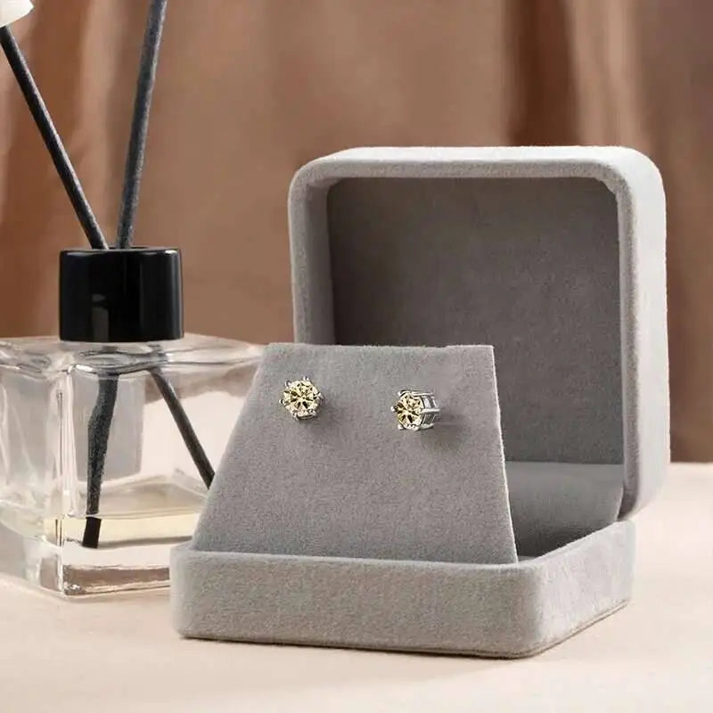 Colorful Moissanite Ring, Stud Earrings & Necklace Set — Light Yellow studs in display box