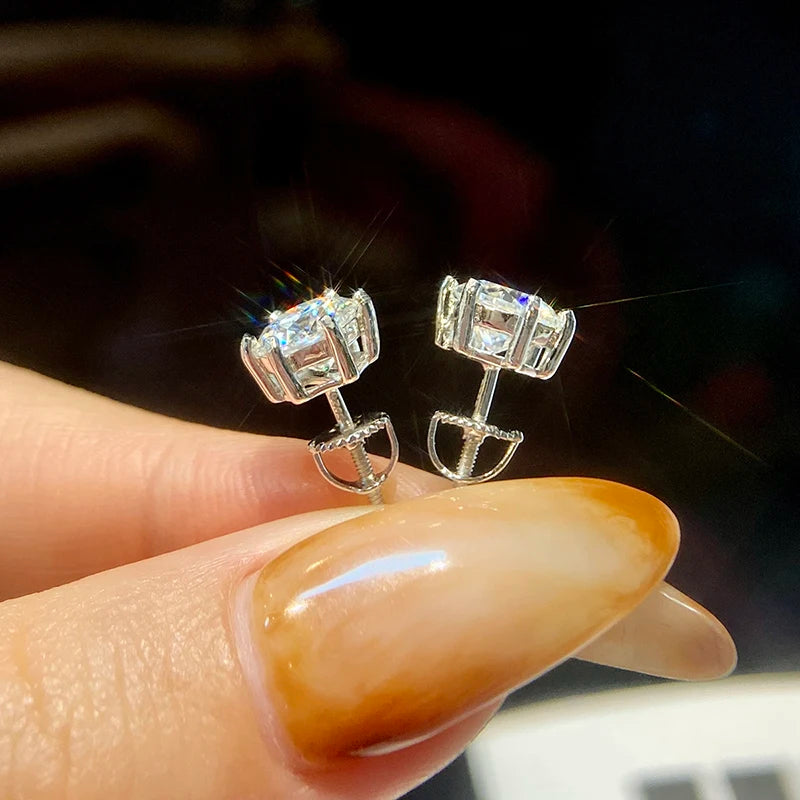 Six-Prong Round Moissanite Stud Earrings in Sterling Silver - Open basket and butterfly backs