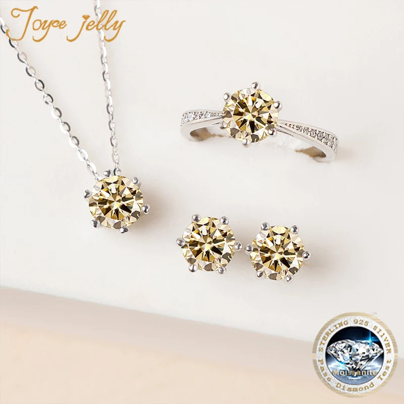 Colored Moissanite Necklace, Stud Earrings & Pavé Ring Set — Light yellow set
