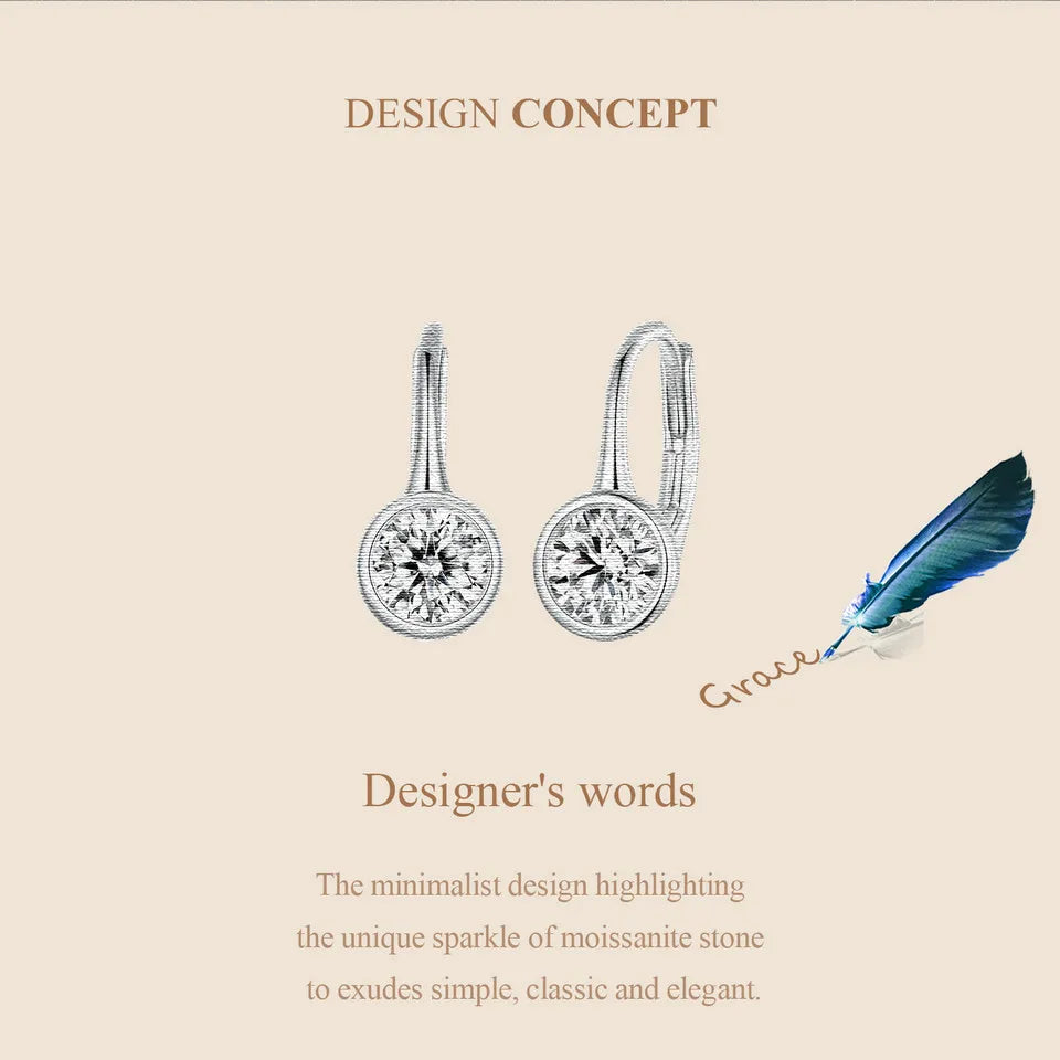 Round Bezel Moissanite Leverback Earrings in Silver — Round bezel design