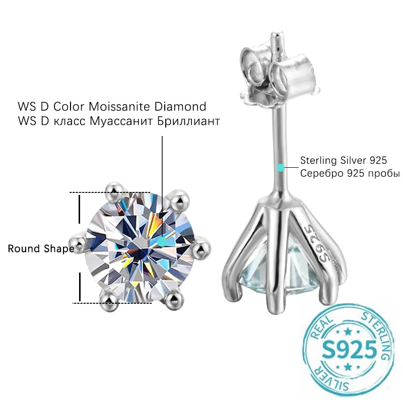 Six-Prong Round Moissanite Solitaire Stud Earrings - Round solitaire setting detail