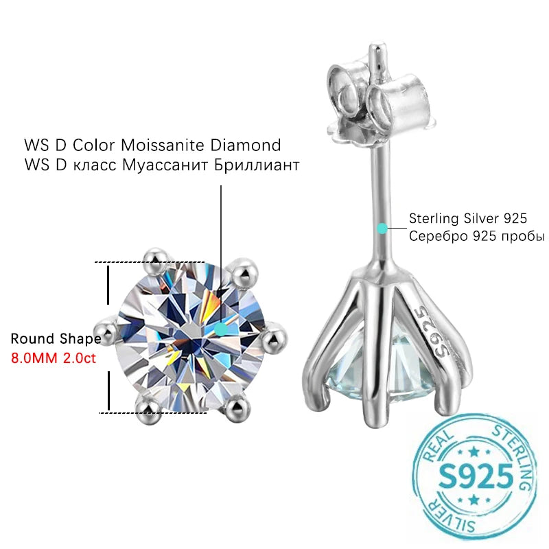 Six-Prong Round Moissanite Solitaire Stud Earrings - Round stone and basket dimensions