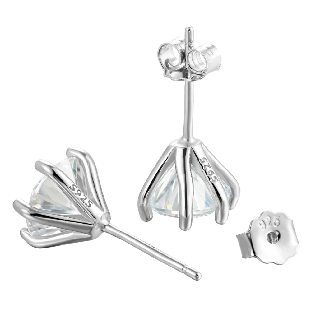 Six-Prong Round Moissanite Solitaire Stud Earrings - Open basket settings and backs