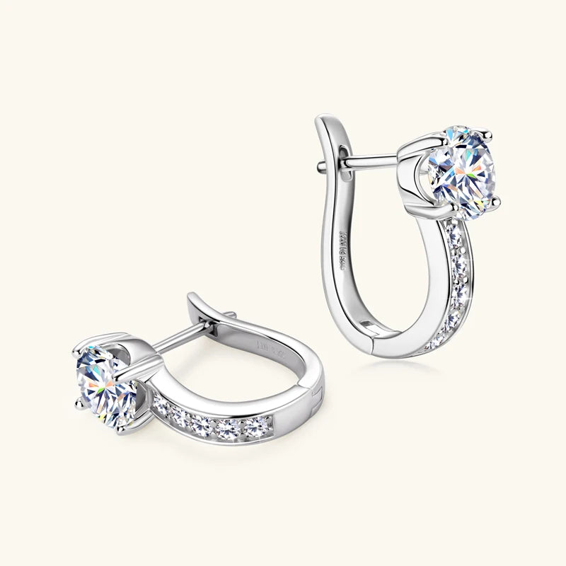 U-Shaped Moissanite Hoop Earrings in Sterling Silver — Silver hinged post detail