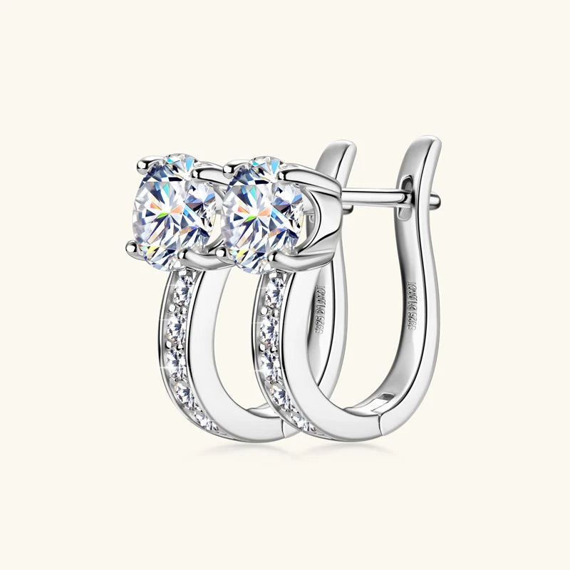 U-Shaped Moissanite Hoop Earrings in Sterling Silver — Silver finish