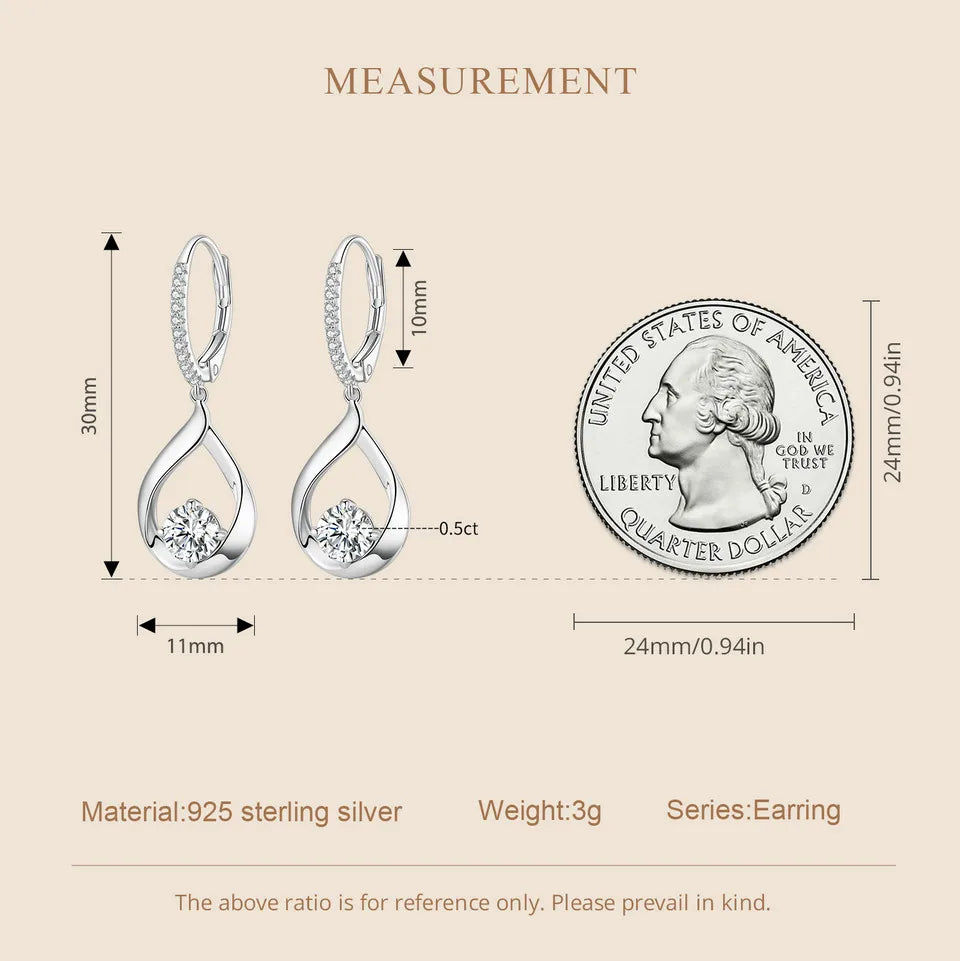 Moissanite Waterdrop Earrings or Necklace in Sterling Silver — Waterdrop earring dimensions — BandsCo Straps
