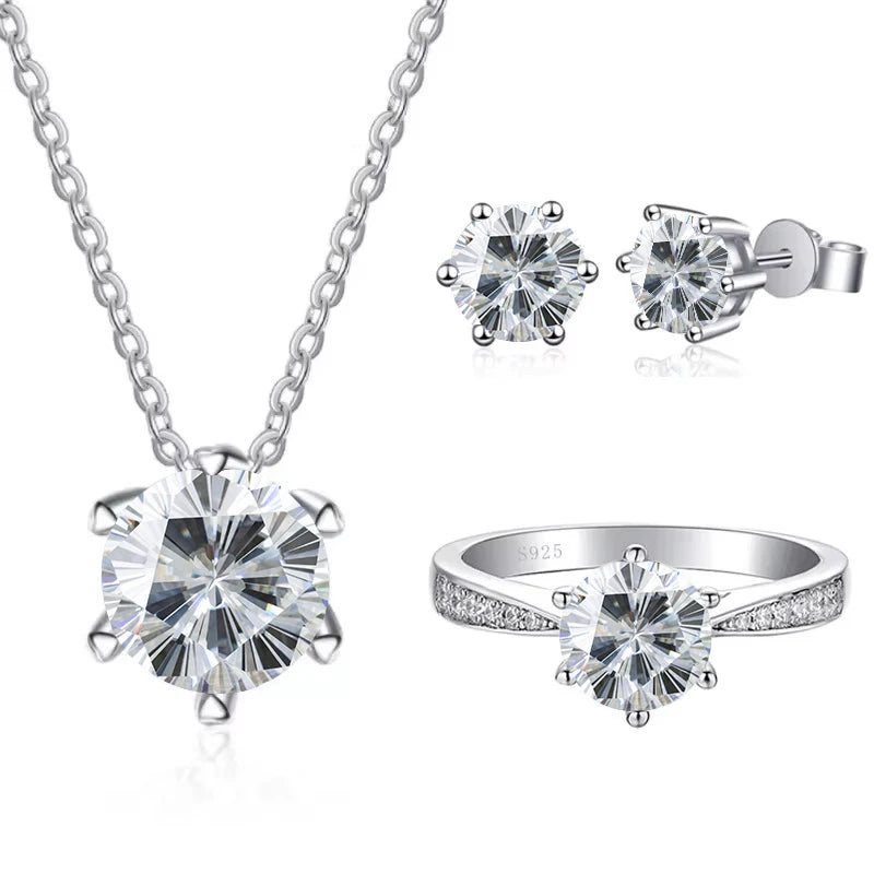 Colored Moissanite Necklace, Stud Earrings & Pavé Ring Set — White cut example