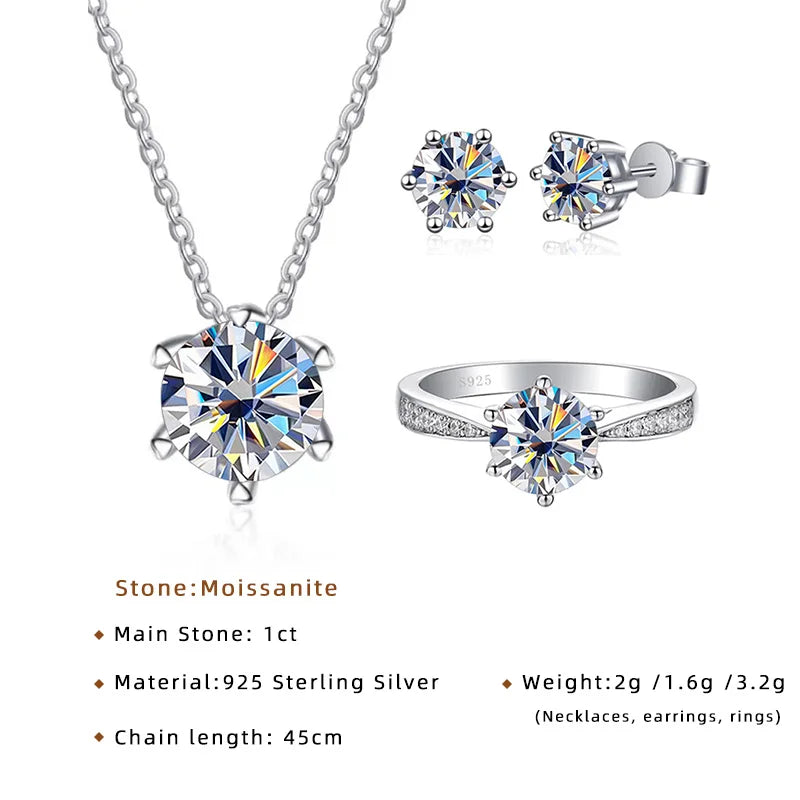 Colored Moissanite Necklace, Stud Earrings & Pavé Ring Set — Set specifications