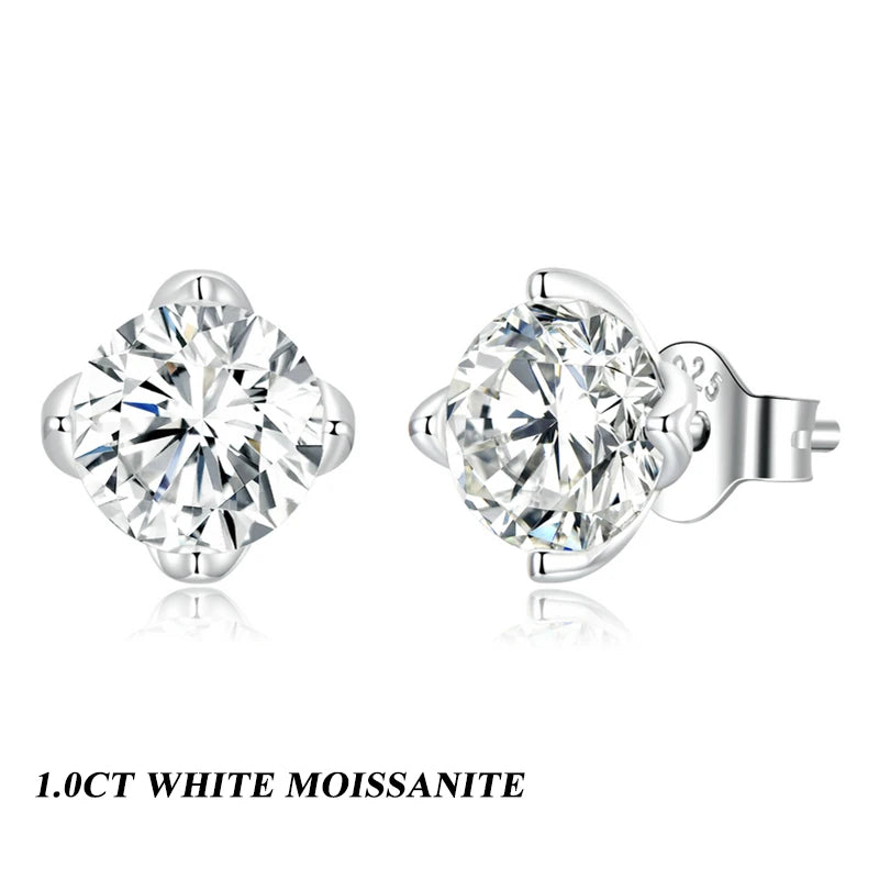 Four-Prong Moissanite Solitaire Stud Earrings in Silver - 1.0 CT option pair