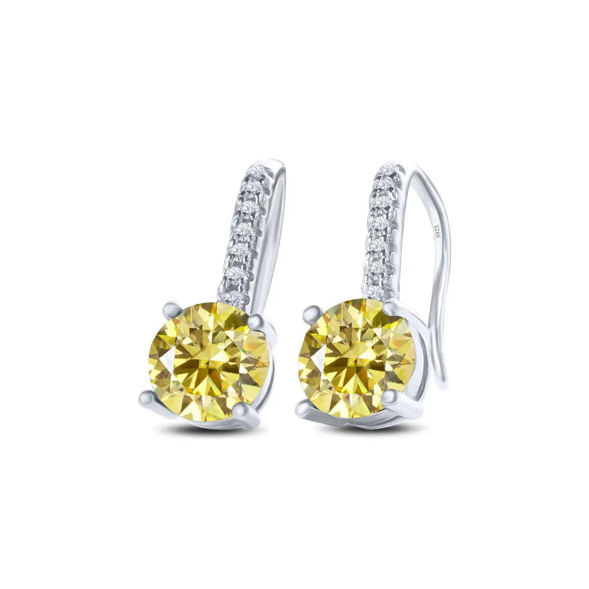 Colorful Moissanite Pavé Hook Earrings in Sterling Silver — Lemon Yellow