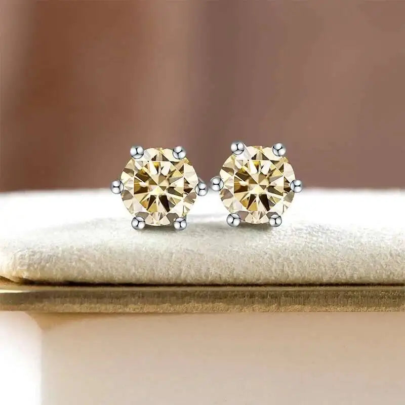 Colorful Moissanite Ring, Stud Earrings & Necklace Set — Light Yellow studs close-up