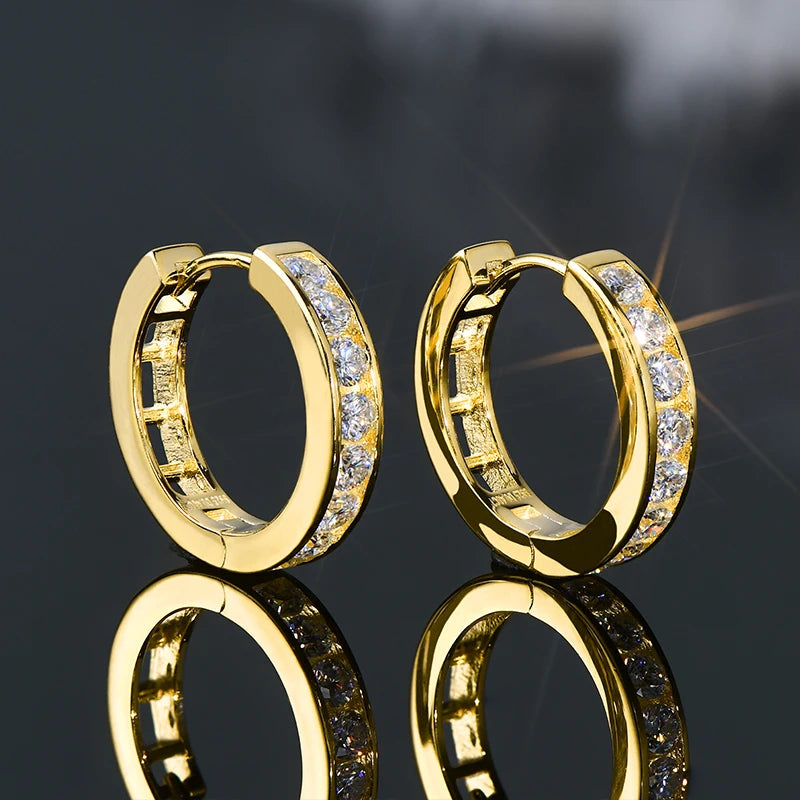 Moissanite Channel-Style Huggie Hoop Earrings in Silver — Gold-tone pair