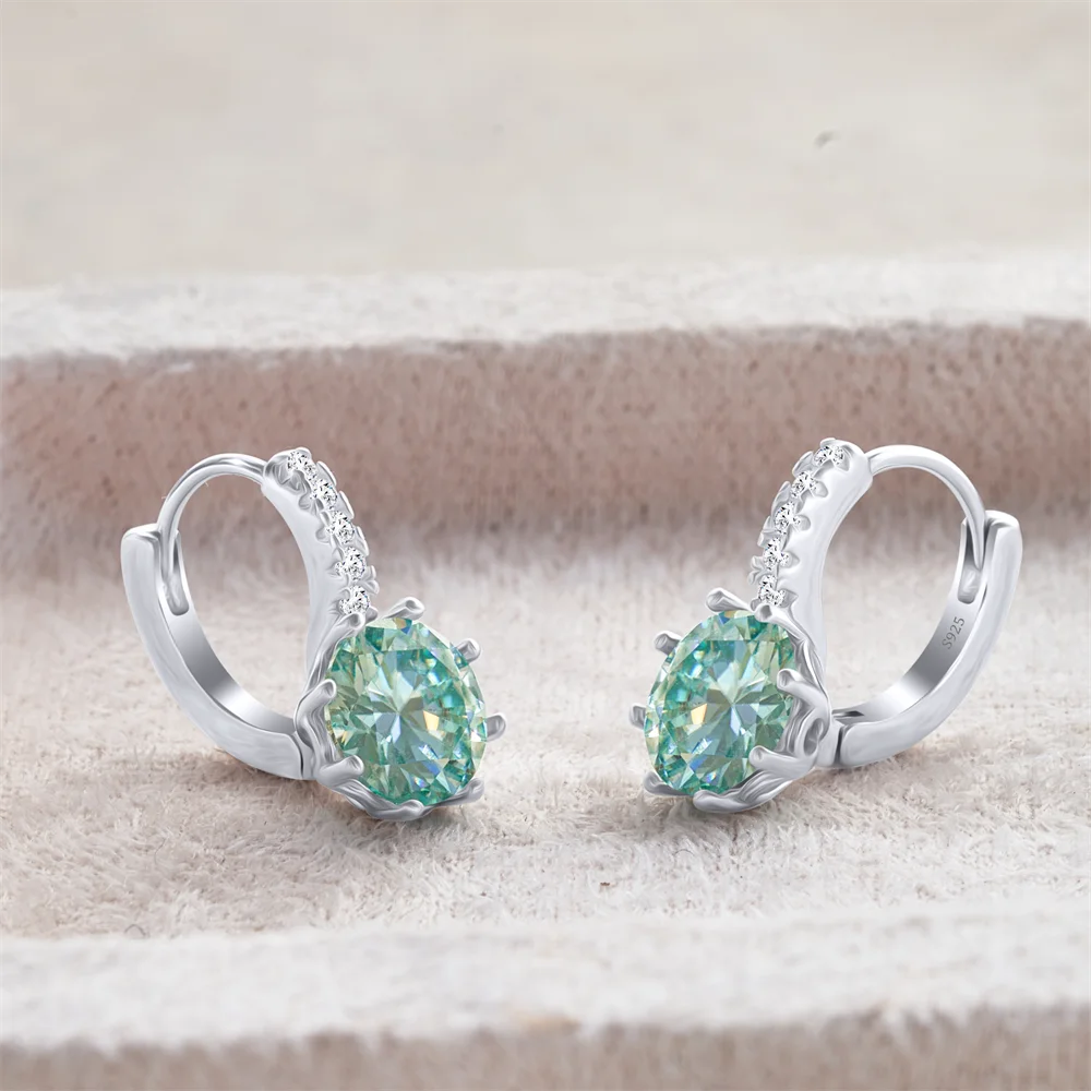 Colored Round Moissanite Leverback Earrings in Silver — Light blue