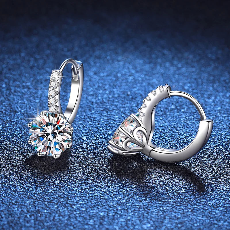 Colored Round Moissanite Leverback Earrings in Silver — Open closure and basket detail