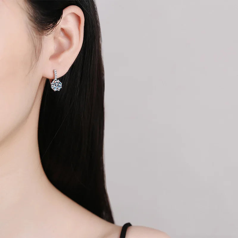 Colored Round Moissanite Leverback Earrings in Silver — Worn on ear