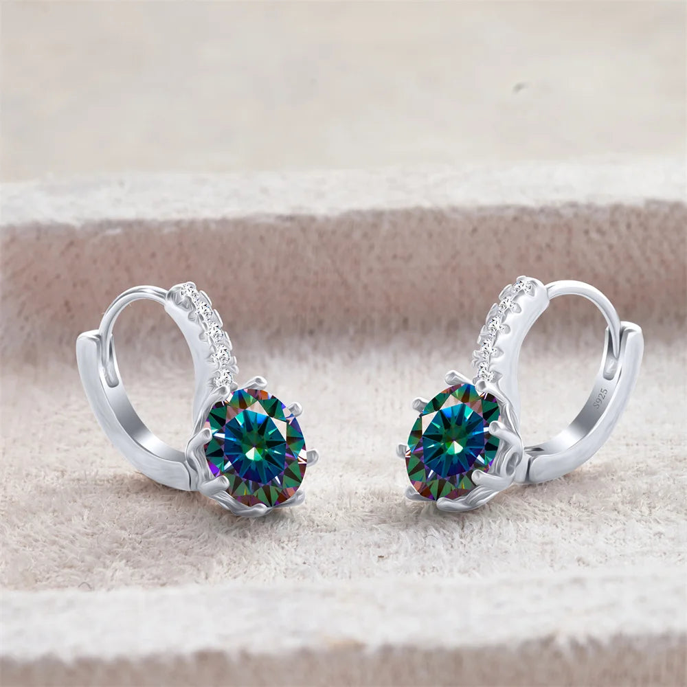 Colored Round Moissanite Leverback Earrings in Silver — Rainbow