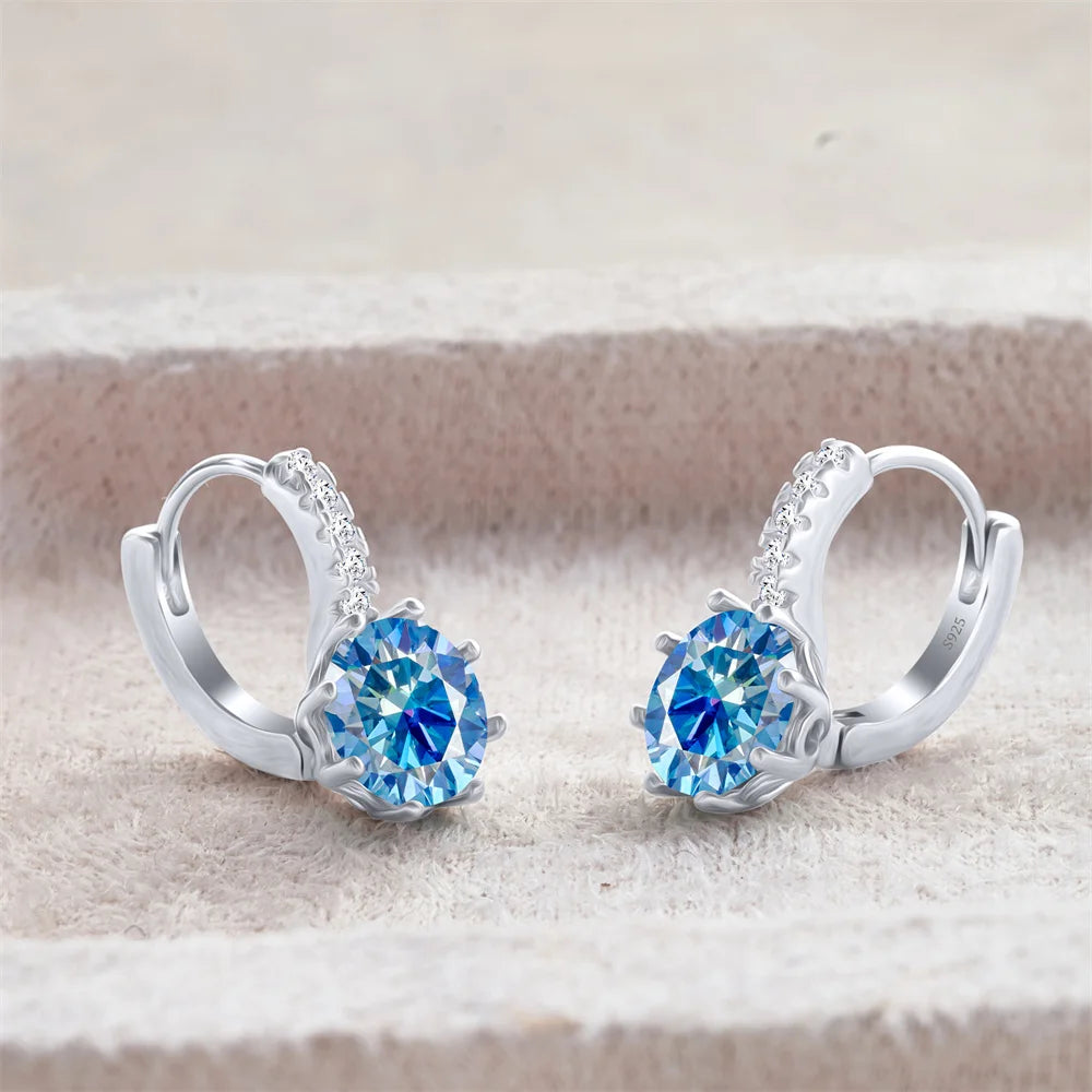 Colored Round Moissanite Leverback Earrings in Silver — Royal blue
