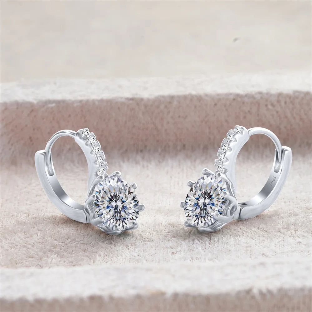Colored Round Moissanite Leverback Earrings in Silver — White leverback pair
