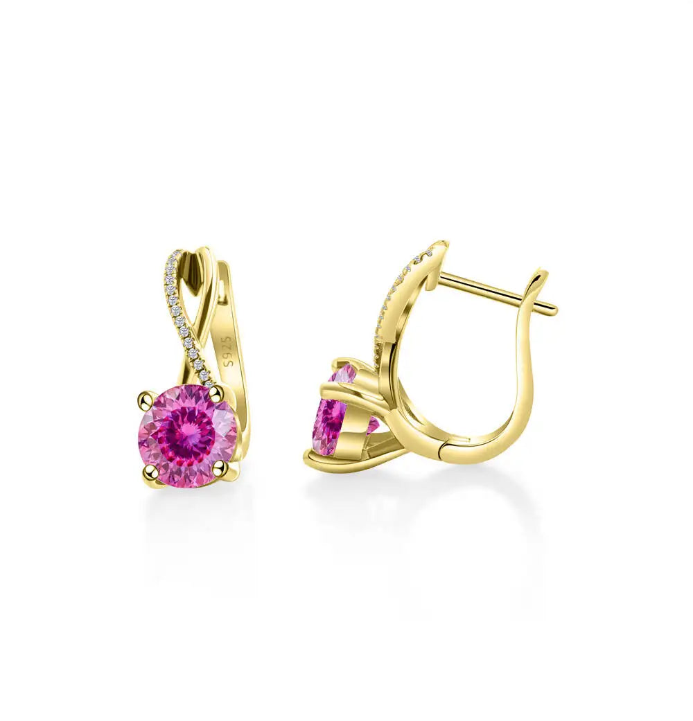 Moissanite Crossover Leverback Earrings in Sterling Silver — Pink (100) — BandsCo Straps