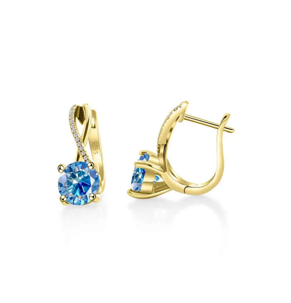Moissanite Crossover Leverback Earrings in Sterling Silver — Royal Blue — BandsCo Straps