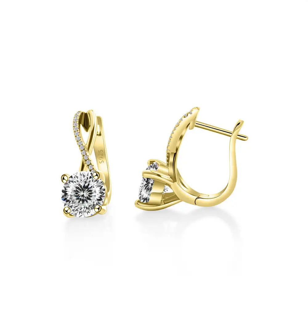 Moissanite Crossover Leverback Earrings in Sterling Silver — White (100) — BandsCo Straps