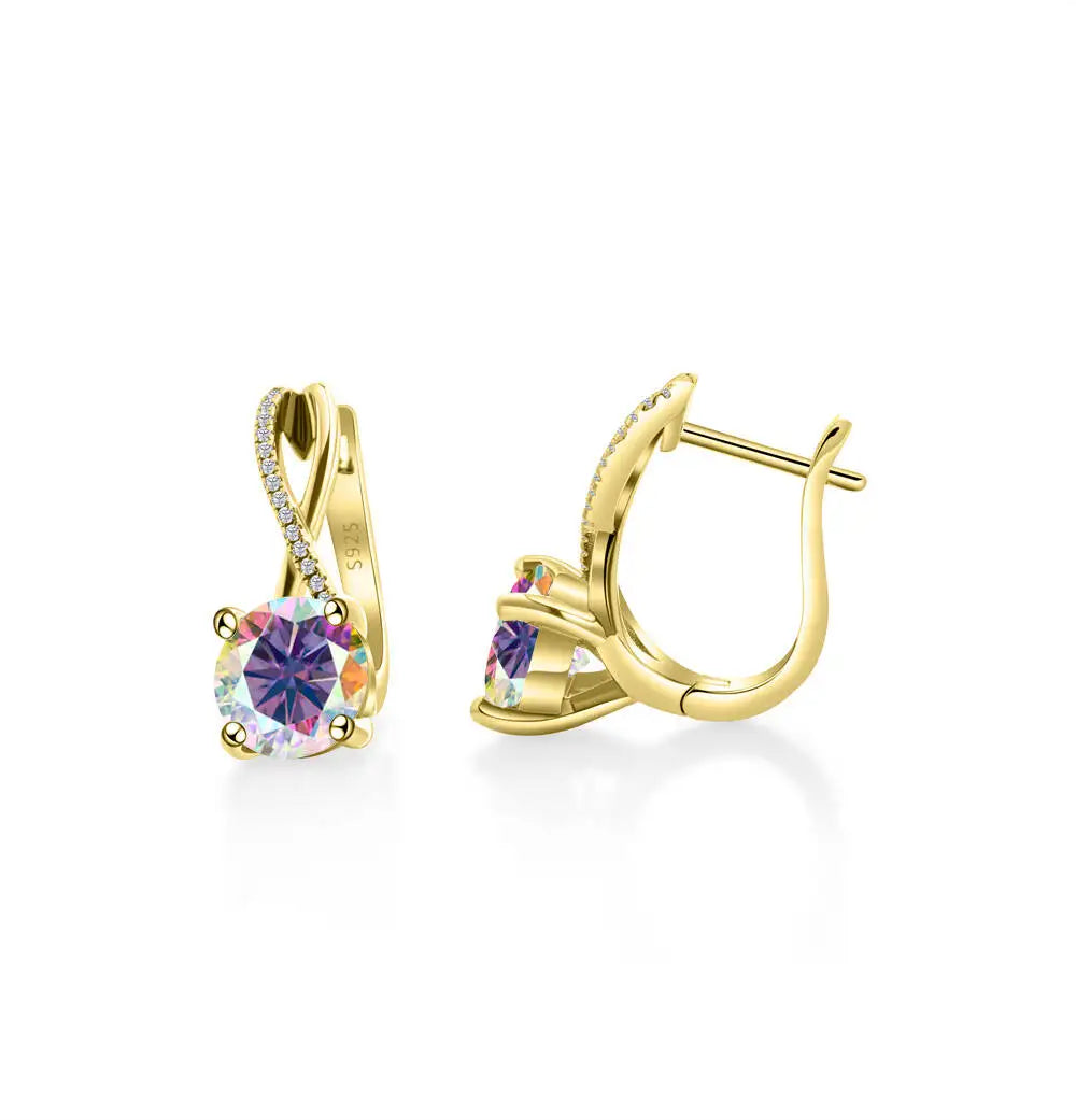 Moissanite Crossover Leverback Earrings in Sterling Silver — Purple Multicolor — BandsCo Straps