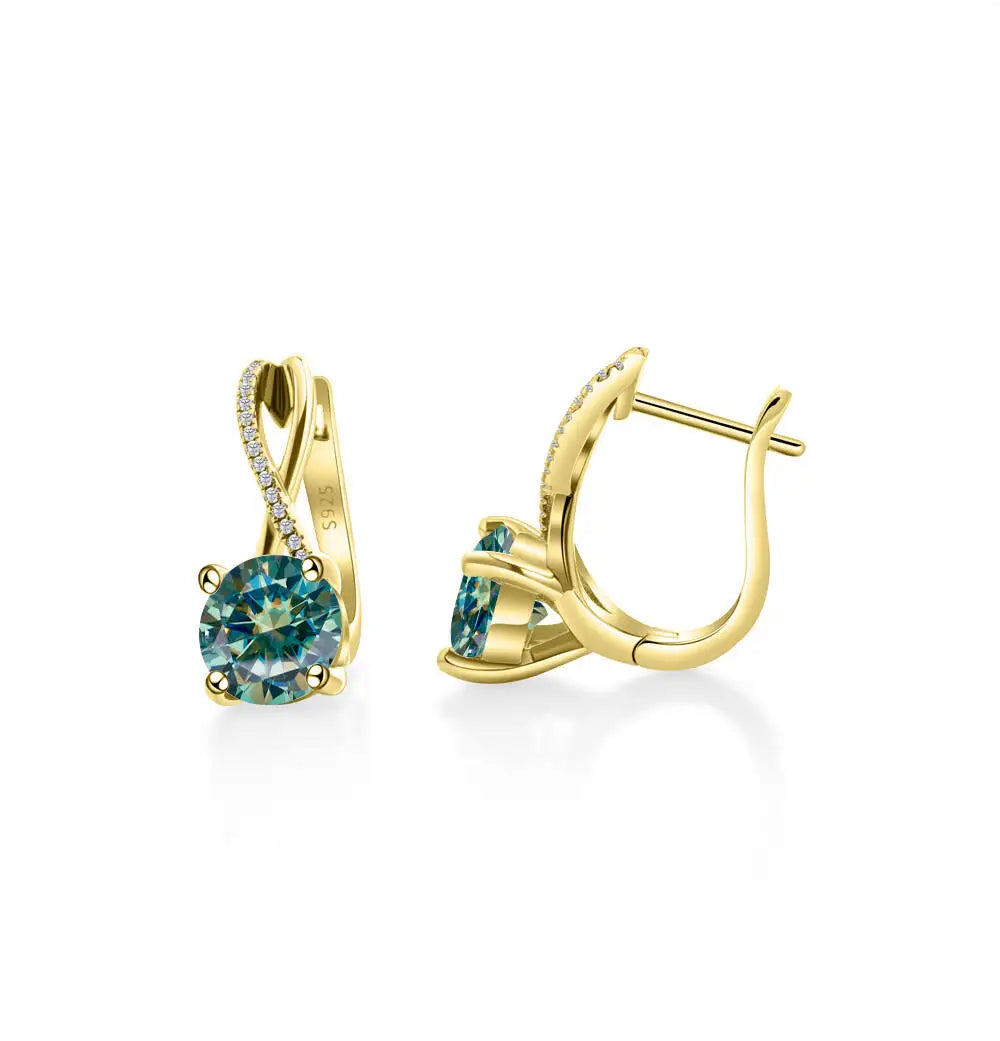 Moissanite Crossover Leverback Earrings in Sterling Silver — Blue Green — BandsCo Straps