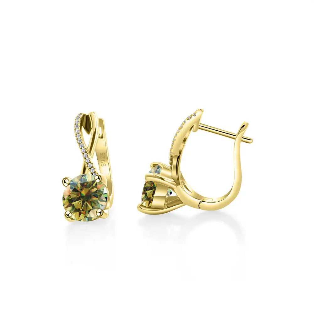 Moissanite Crossover Leverback Earrings in Sterling Silver — Yellow Green — BandsCo Straps