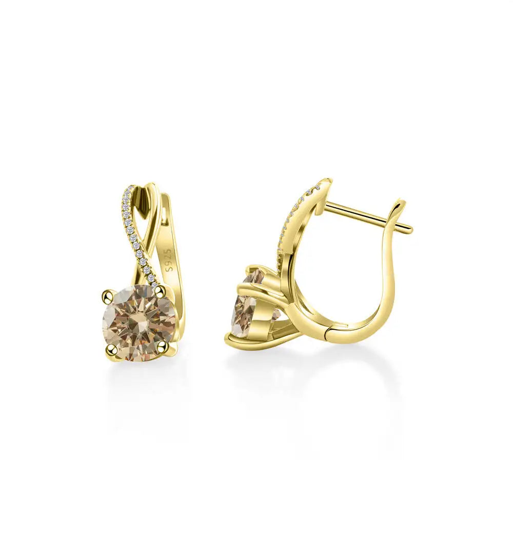 Moissanite Crossover Leverback Earrings in Sterling Silver — Champagne — BandsCo Straps
