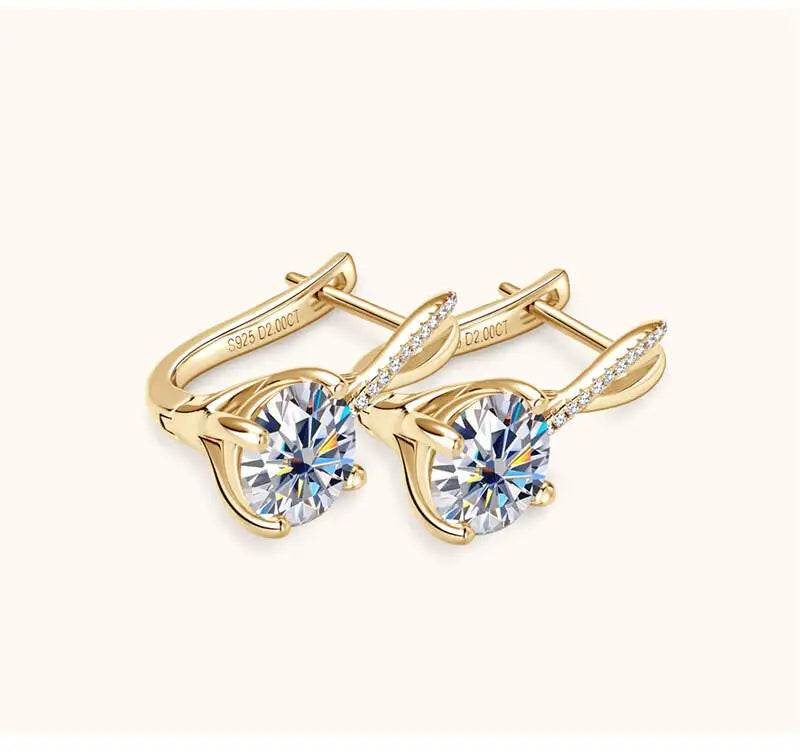Moissanite Crossover Leverback Earrings in Sterling Silver — White stone earrings in gold-tone settings — BandsCo Straps