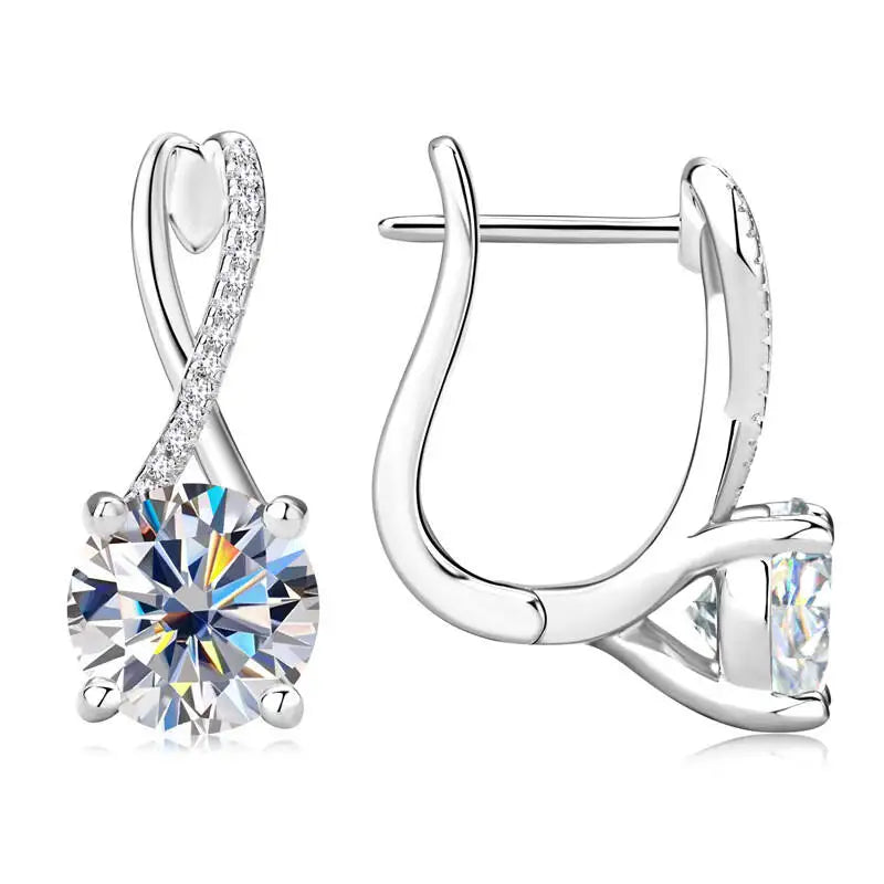 Moissanite Crossover Leverback Earrings in Sterling Silver — Silver-tone crossover leverback design — BandsCo Straps