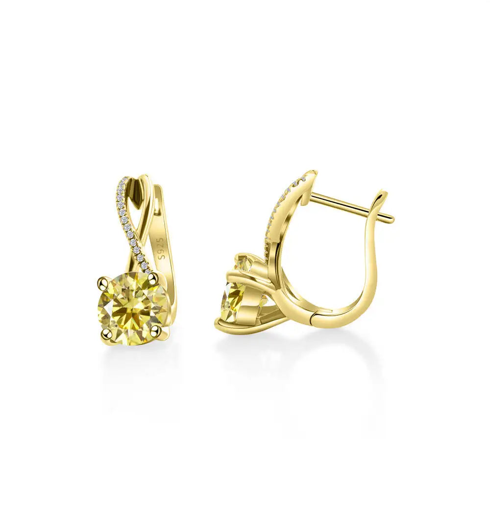 Moissanite Crossover Leverback Earrings in Sterling Silver — Lemon Yellow — BandsCo Straps