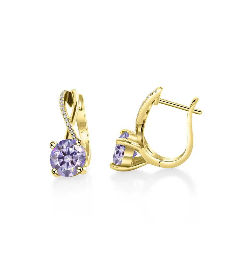 Moissanite Crossover Leverback Earrings in Sterling Silver — Light Purple — BandsCo Straps