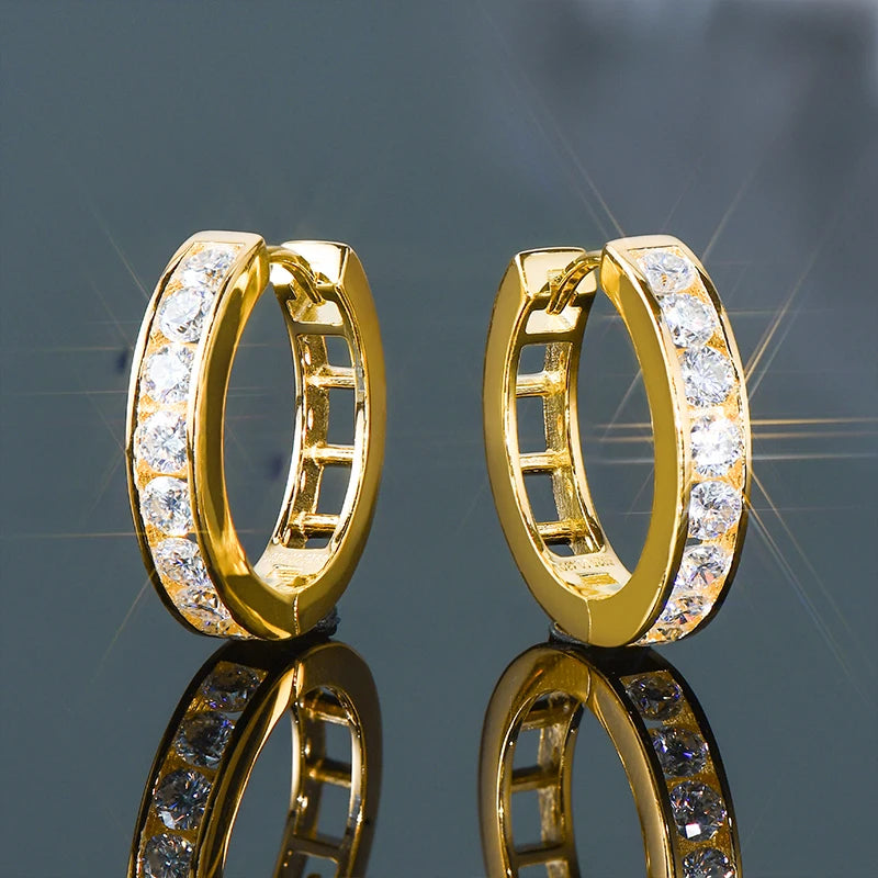 Moissanite Channel-Style Huggie Hoop Earrings in Silver — Gold-tone pair