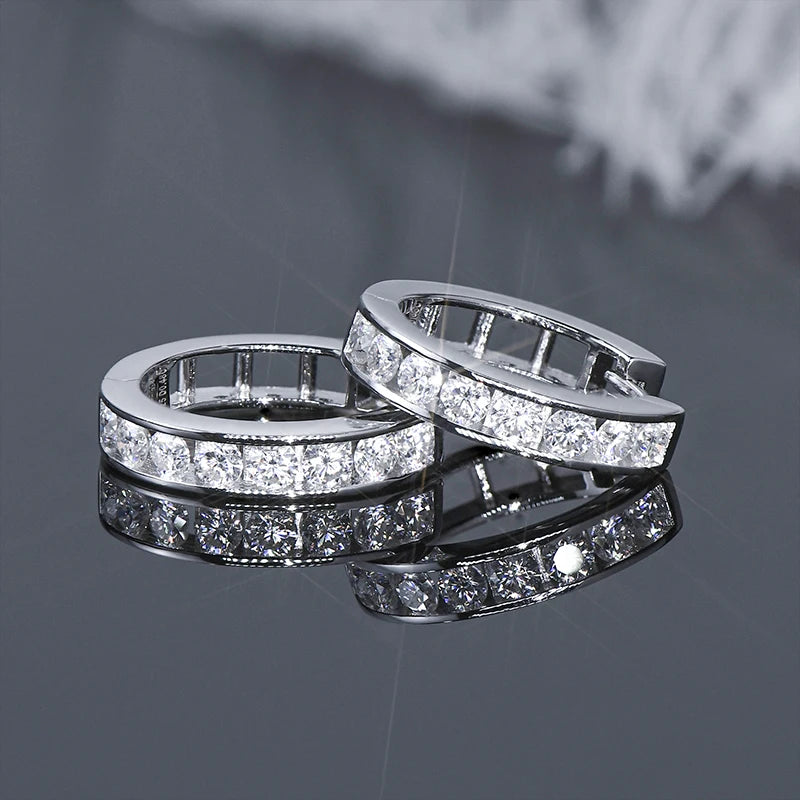 Moissanite Channel-Style Huggie Hoop Earrings in Silver — Silver stone row detail