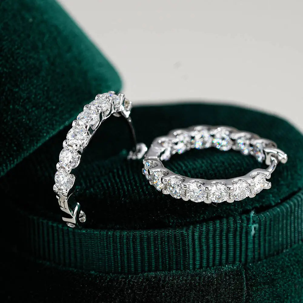 Round Moissanite Hoop Earrings in Sterling Silver — Hoops on display