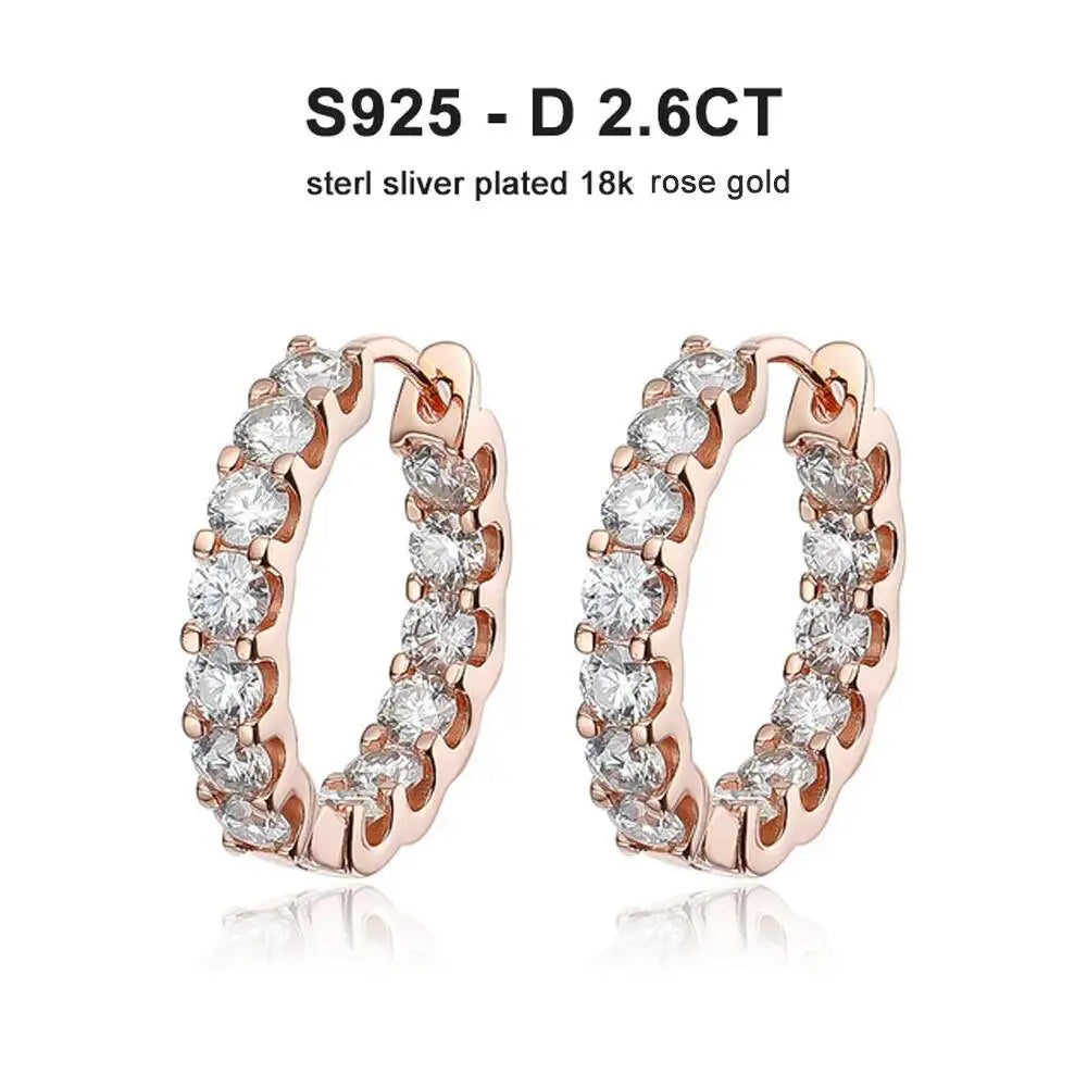 Round Moissanite Hoop Earrings in Sterling Silver — Rose gold-tone finish