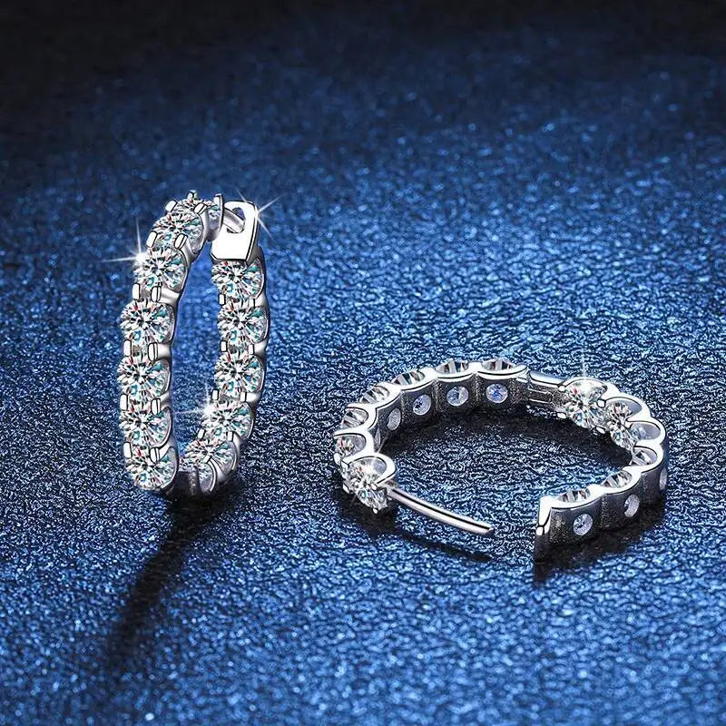 Round Moissanite Hoop Earrings in Sterling Silver — Open closure detail