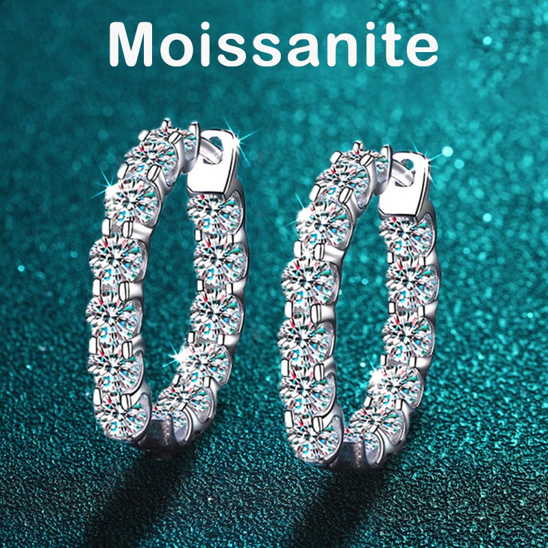 Round Moissanite Hoop Earrings in Plated Sterling Silver — Moissanite hoop option