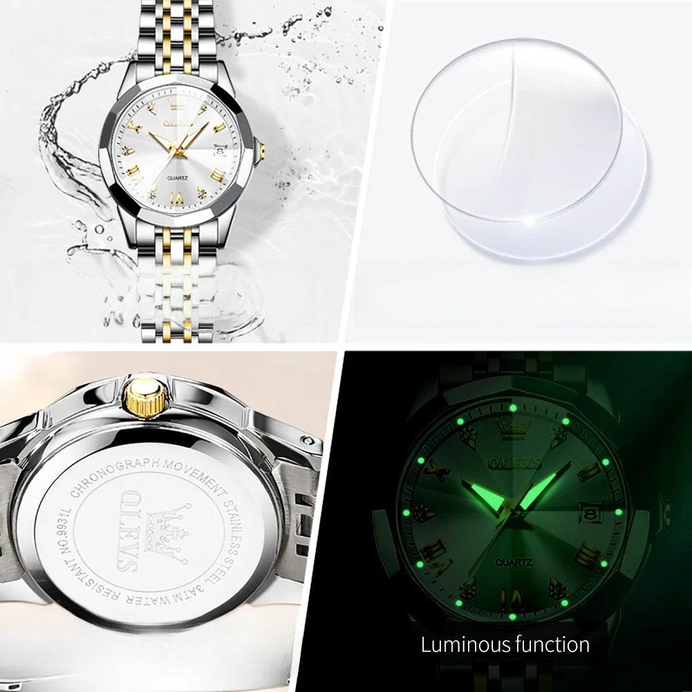 Women's Faceted Bezel Quartz Bracelet Watch — Crystal, case back and luminous hands — BandsCo Straps