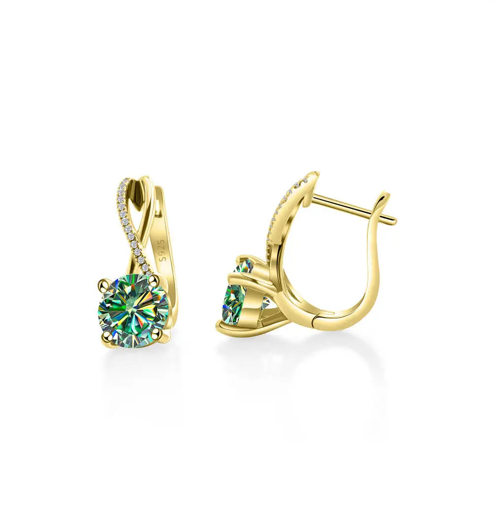 Moissanite Crossover Leverback Earrings in Sterling Silver — Green (100) — BandsCo Straps