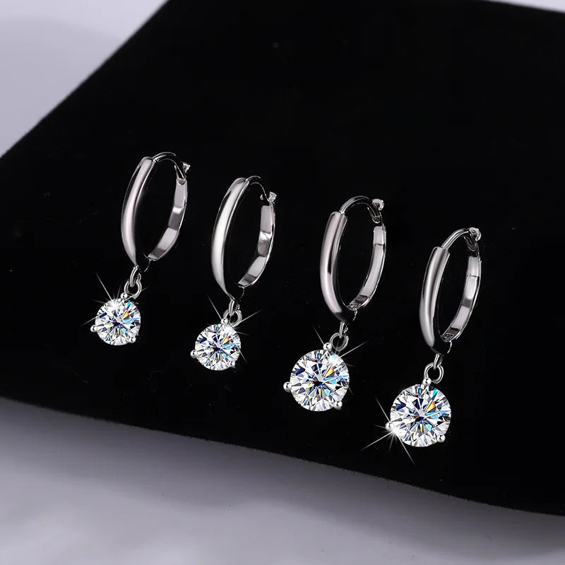 Colorful Solitaire Moissanite Hoop Drops in Sterling Silver — Stone sizes compared
